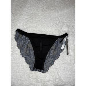 NWT Hanky Panky After Midnight Black Blue Lace Mesh Bikini Panty Large